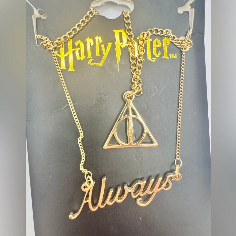 HARRY POTTER Bioworld Hogwarts House Necklace Set-Deathly Hollows and Always